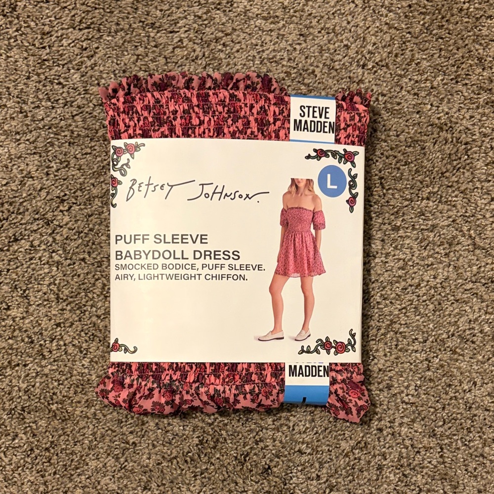 Steve Madden Pink Floral Puff Sleeve Babydoll Dress